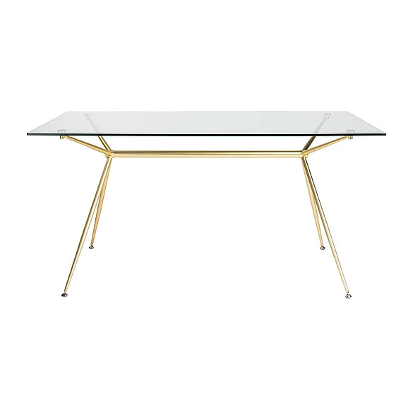 Euro Style Atos Rectangle Table/Desk with Clear Tempered Glass Top and Matte Brushed Gold Base 02290MBG-KIT CLOSEOUT