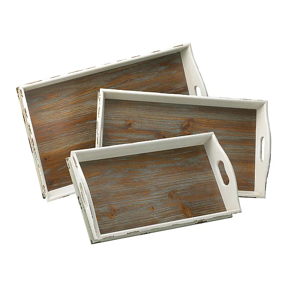 Cyan Design Alder Nesting Trays Set of 3 | Distressed White And Gray 2470