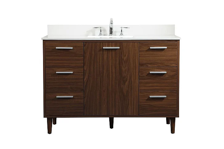 Elegant 48 In. Bathroom Vanity in Walnut with Backsplash VF47048MWT-BS