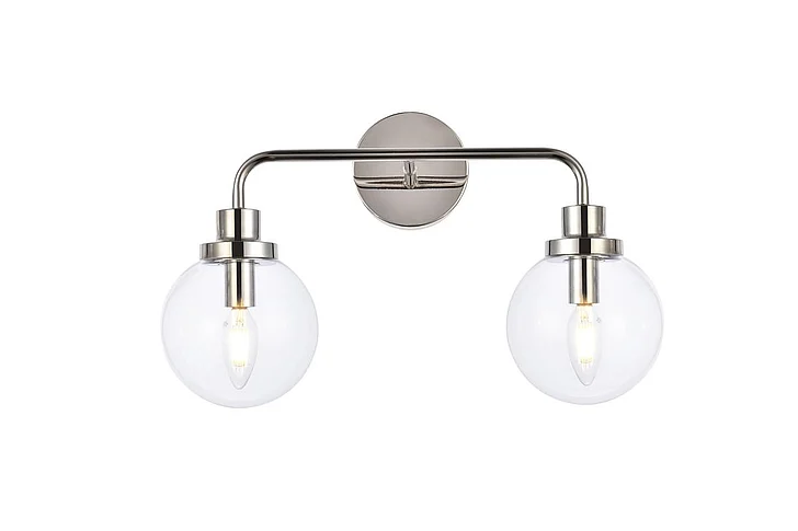 Elegant Hanson 2 Lights Bath Sconce in Polished Nickel with Clear Shade LD7033W19PN