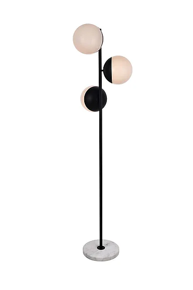 Elegant Eclipse 3 Lights Black Floor Lamp with Frosted White Glass LD6158BK