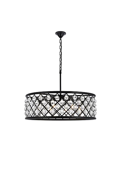 Elegant Madison 8 Light Matte Black Chandelier Clear Royal Cut Crystal 1213D32MB/RC