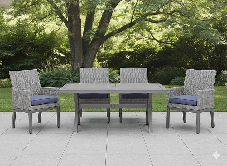 Dillon Beach 5pc Outdoor Rectangular Dining Table Set in Gray