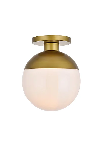 Elegant Eclipse 1 Light Brass Flush Mount with Frosted White Glass LD6060BR