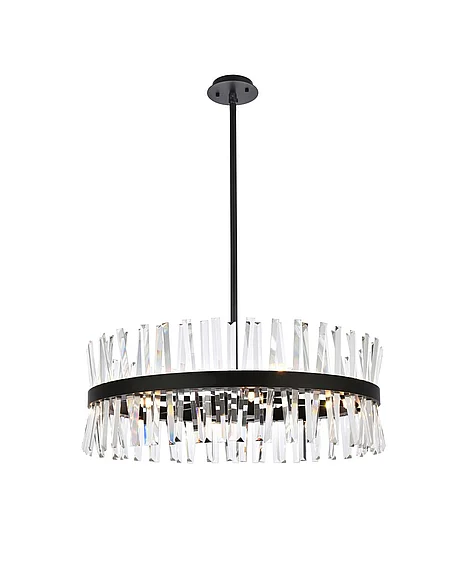 Elegant Serephina 32 In. Crystal Round Chandelier Light in Black 6200D32BK