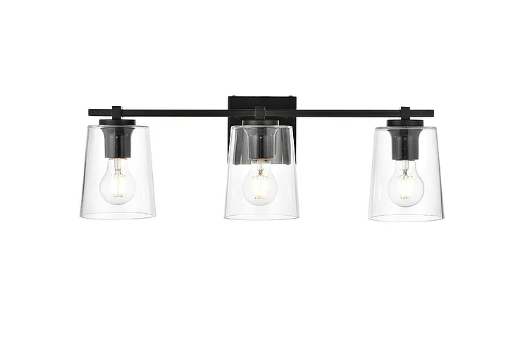 Elegant Kacey 3 Light Black and Clear Bath Sconce LD7310W23BLK
