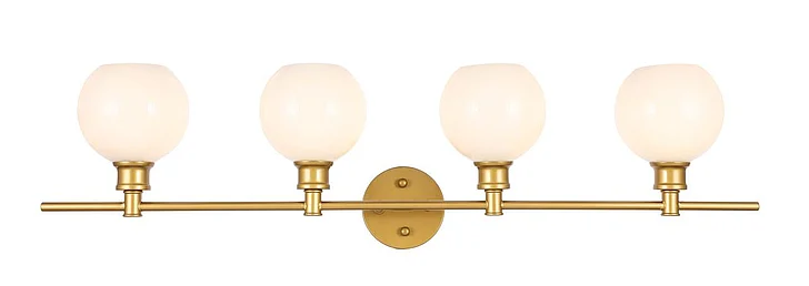 Elegant Collier 4 Light Brass and Frosted White Glass Wall Sconce LD2323BR