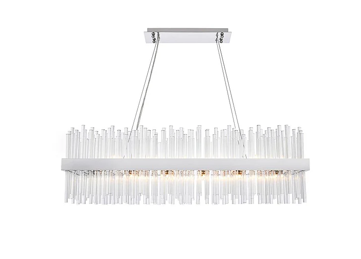 Elegant Dallas 42 In. Rectangle Crystal Pendant in Chrome 3000G42C