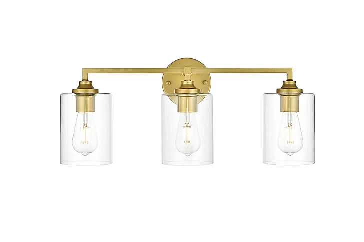 Elegant Mayson 3 Light Brass and Clear Bath Sconce LD7315W23BRA