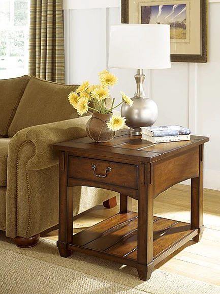 Hammary Tacoma Rectangular Drawer End Table with One Shelf in Rustic Brown 049-915 CLOSEOUT