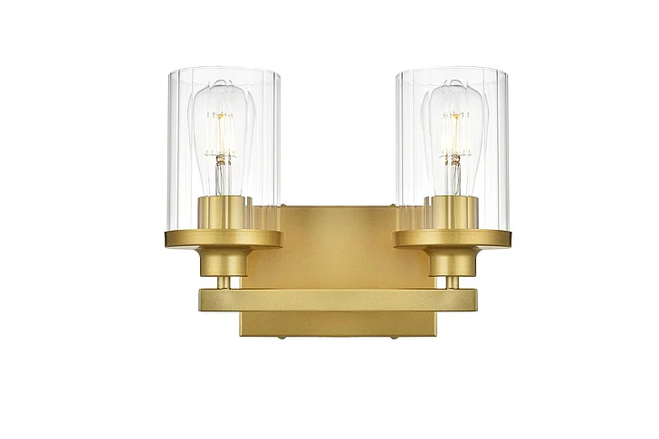 Elegant Saanvi 2 Light Brass and Clear Bath Sconce LD7316W12BRA