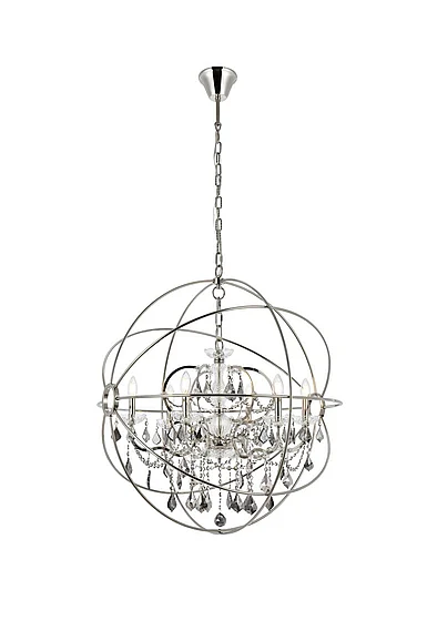 Elegant Geneva 6 Light Polished Nickel Chandelier Silver Shade (Grey) Royal Cut Crystal 1130D32PN-SS/RC