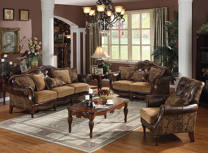 Acme Dreena Traditional Faux Leather and Chenille Living Room Set