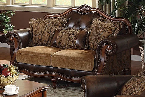 Acme Dreena Traditional Faux Leather and Chenille Loveseat 05496