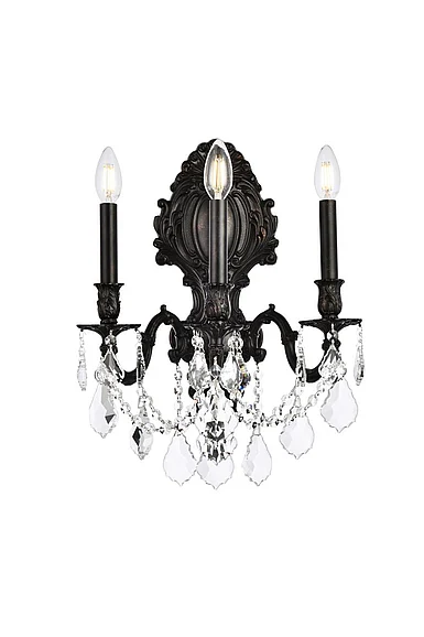 Elegant Monarch 3 Light Dark Bronze Wall Sconce Clear Royal Cut Crystal 9603W14DB/RC