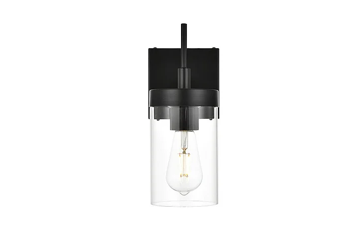 Elegant Benny 1 Light Black and Clear Bath Sconce LD7319W5BLK