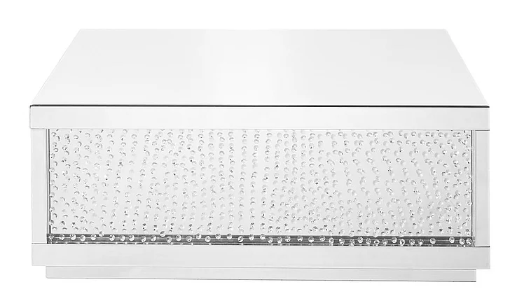 Elegant 48 In. Rectangle Crystal Coffee Table in Clear Mirror Finish MF91003