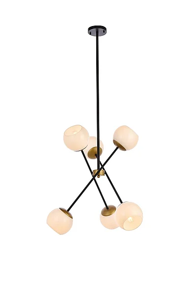 Elegant Axl 24 In. Pendant in Black and Brass with White Shade LD657D24BRK CLOSEOUT