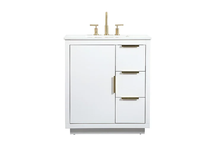 Elegant 30 In. Single Bathroom Vanity in White VF19430WH