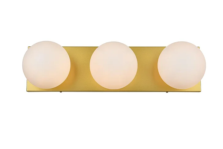 Elegant Jaylin 3 Light Brass and Frosted White Bath Sconce LD7303W22BRA