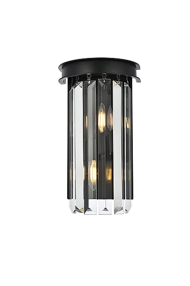Elegant Sydney 2 Light Matte Black Wall Sconce Clear Royal Cut Crystal 1238W8MB/RC