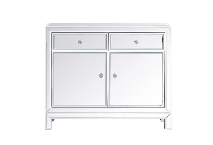 Elegant 38 In. Mirrored End Table in White MF72002WH CLOSEOUT