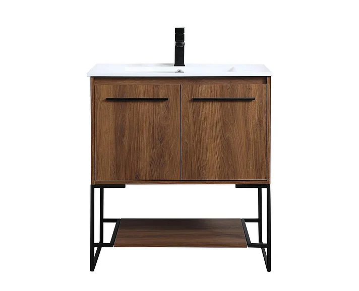 Elegant 30 In. Single Bathroom Vanity in Walnut Brown VF42030WB