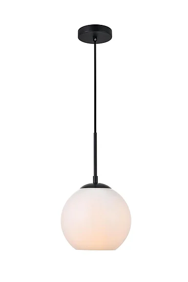 Elegant Baxter 1 Light Black Pendant with Frosted White Glass LD2207BK