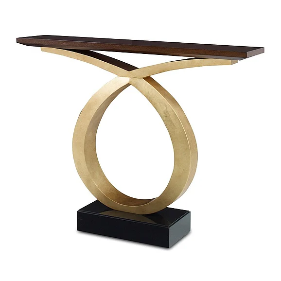 Ambella Home Loophole Console Table in Walnut/Gold/Black 07286-850-001