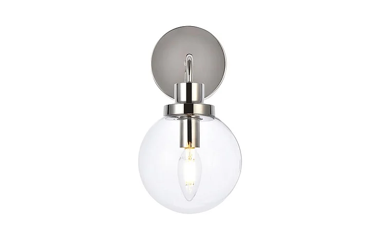 Elegant Hanson 1 Light Bath Sconce in Polished Nickel with Clear Shade LD7031W8PN