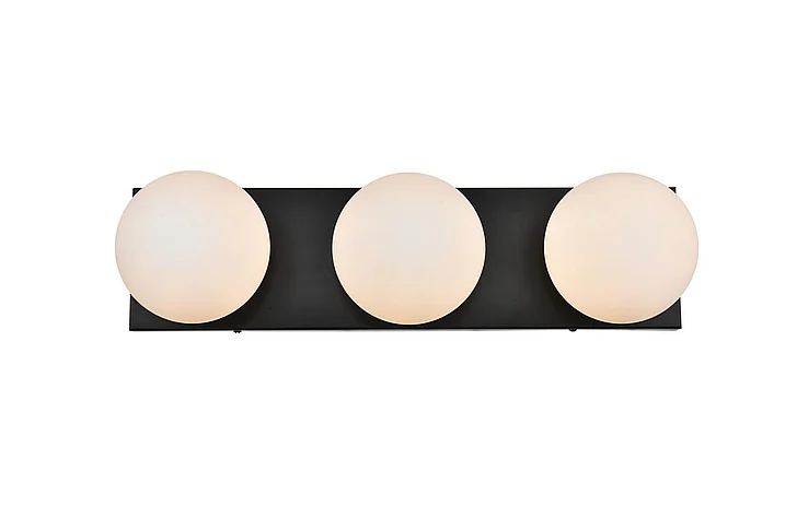 Elegant Jaylin 3 Light Black and Frosted White Bath Sconce LD7303W22BLK