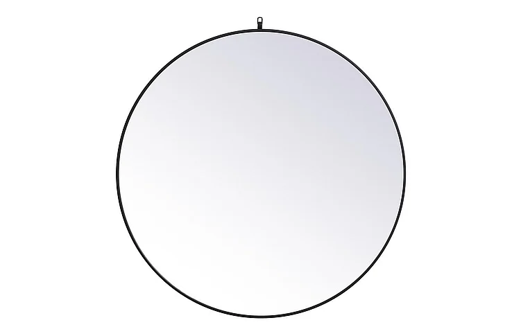 Elegant Metal Frame Round Mirror with Decorative Hook 45 In. in Black MR4745BK