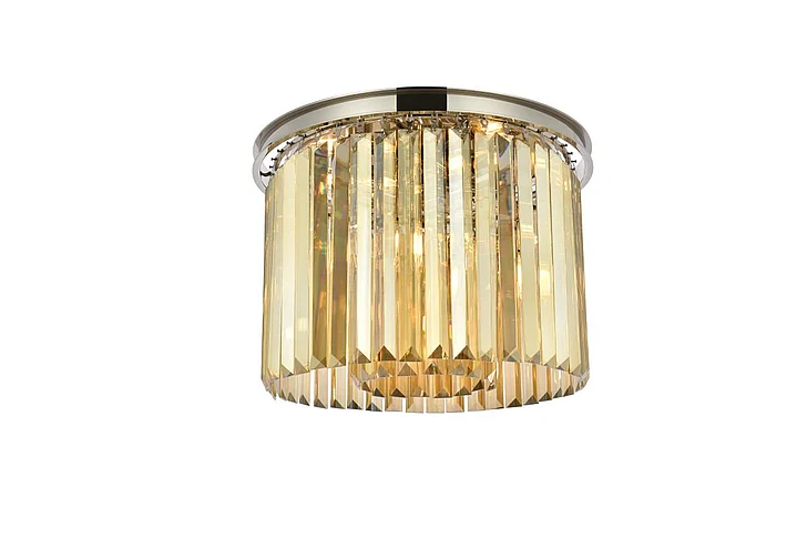 Elegant Sydney 6 Light Polished Nickel Flush Mount Golden Teak (Smoky) Royal Cut Crystal 1238F20PN-GT/RC