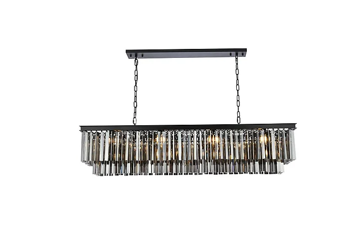 Elegant Sydney 12 Light Matte Black Chandelier Silver Shade (Grey) Royal Cut Crystal 1202D60MB-SS/RC