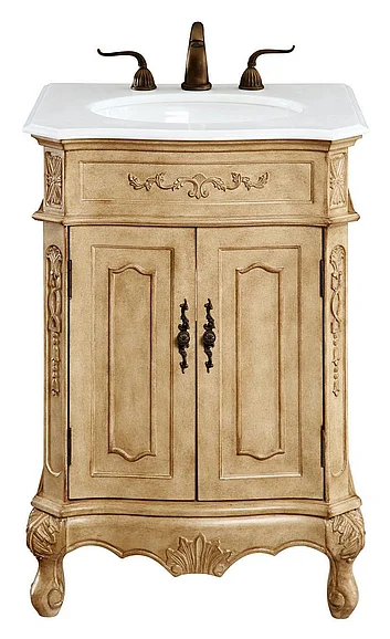 Elegant 24 In. Single Bathroom Vanity in Antique Beige with Ivory White Engineered Marble VF-1001-VW