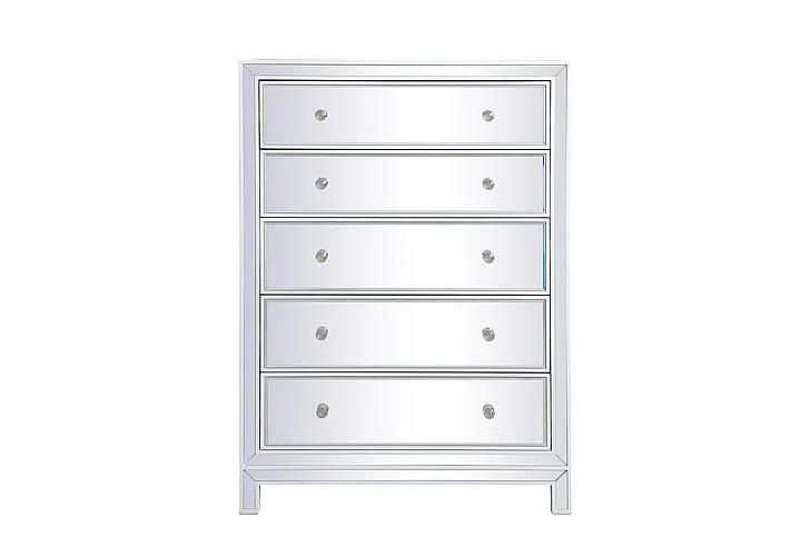 Elegant 34 In. Mirrored Five Drawer Cabinet in White MF72026WH