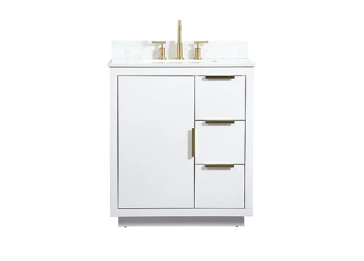 Elegant 30 In. Single Bathroom Vanity in White with Backsplash VF19430WH-BS