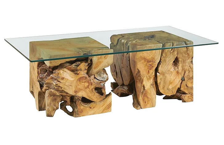 Hammary Hidden Treasures Square Root Table with Glass Top in Camphorwood 090-1015R