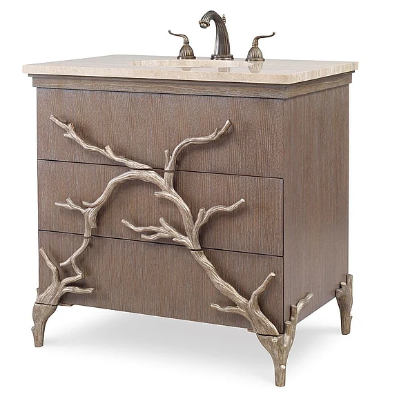Ambella Home Branch Sink Chest in Warm Wood/Silver 09116-110-301