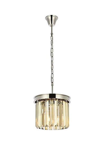 Elegant Sydney 3 Light Polished Nickel Pendant Golden Teak (Smoky) Royal Cut Crystal 1238D12PN-GT/RC