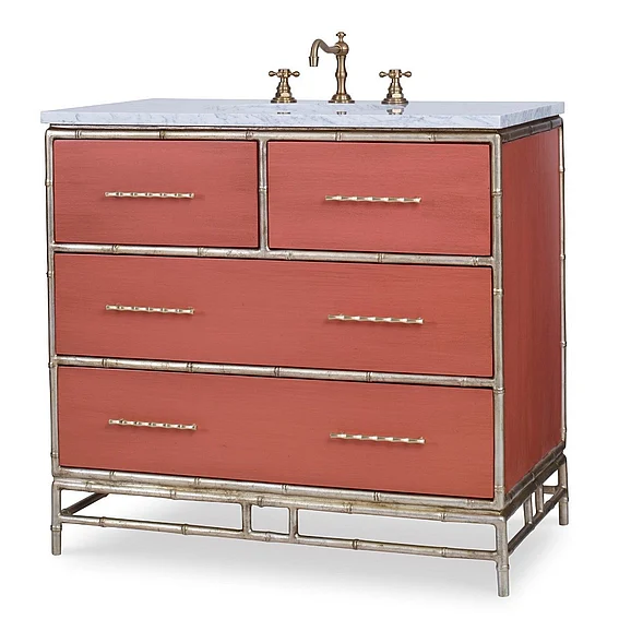 Ambella Home Chinoiserie Sink Chest in Antique Coral 09175-110-301
