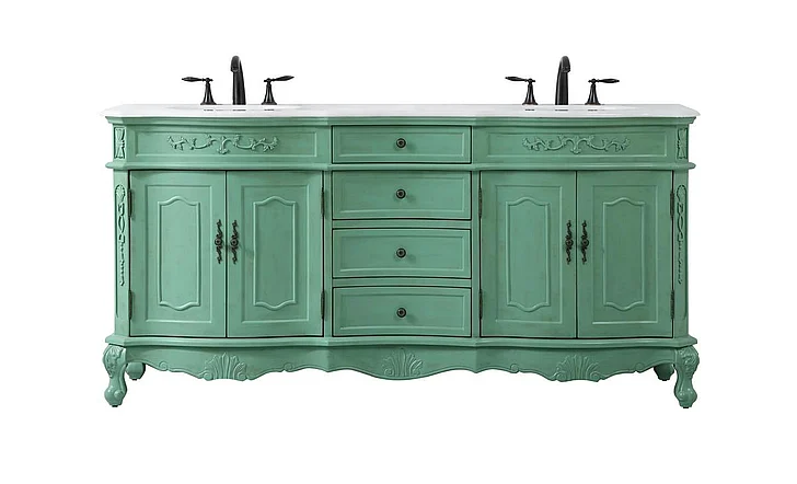 Elegant 72 In. Double Bathroom Vanity in Vintage Mint with Ivory White Engineered Marble VF10172DVM-VW