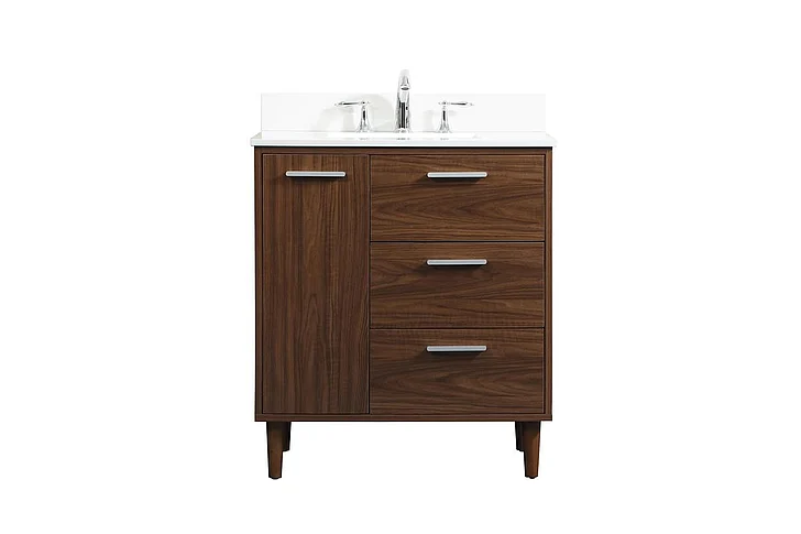 Elegant 30 In. Bathroom Vanity in Walnut with Backsplash VF47030MWT-BS