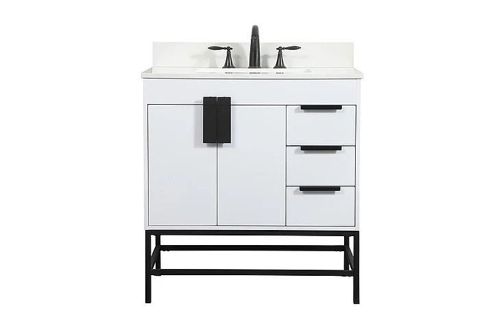 Elegant 32 In. Single Bathroom Vanity in White with Backsplash VF48832MWH-BS