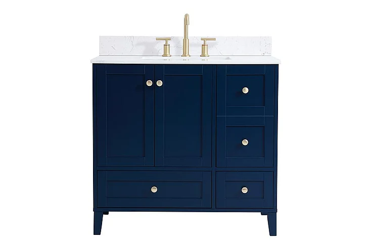 Elegant 36 In. Single Bathroom Vanity in Blue with Backsplash VF18036BL-BS