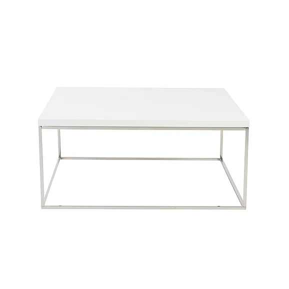 Euro Style Teresa Square Coffee Table in White with Polished Stainless Steel Base 09800WHT CLOSEOUT