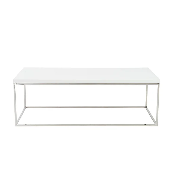 Euro Style Teresa Rectangular Coffee Table in White with Polished Stainless Steel Base 09801WHT CLOSEOUT