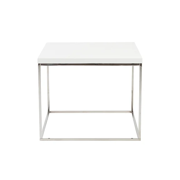 Euro Style Teresa Square Side Table in White with Polished Stainless Steel Base 09802WHT CLOSEOUT