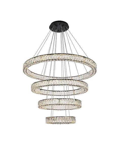 Elegant Monroe 41 In. Led Four Ring Chandelier in Black 3503G41BK