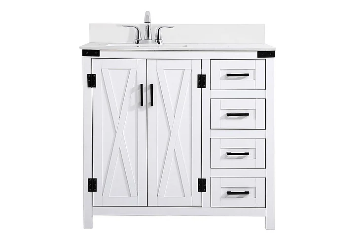 Elegant 36 In. Bathroom Vanity in White with Backsplash VF90236WH-BS